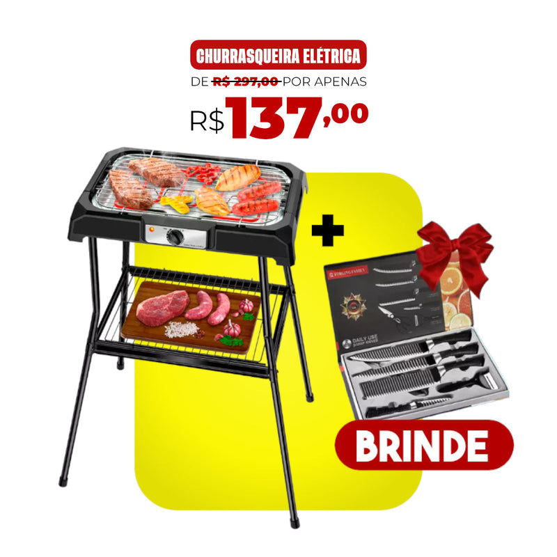 Churrasqueira Elétrica SteakGrill® 1800W + Kit Churrasqueiro [QUEIMA DE ESTOQUE]