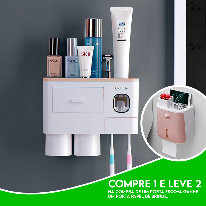 Porta Escova Dental Automático + Porta Papel Grátis - COMPRE 1 LEVE 2