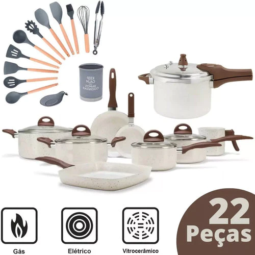 (QUEIMA DE ESTOQUE - COMPRE 5 E LEVE 22 ) - Conjunto de 22 Panelas Brimax Ceramic Premium