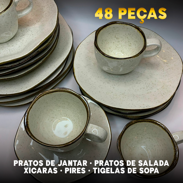 Conjunto de Jantar Ryo de Luxo com 48 Peças em Porcelana