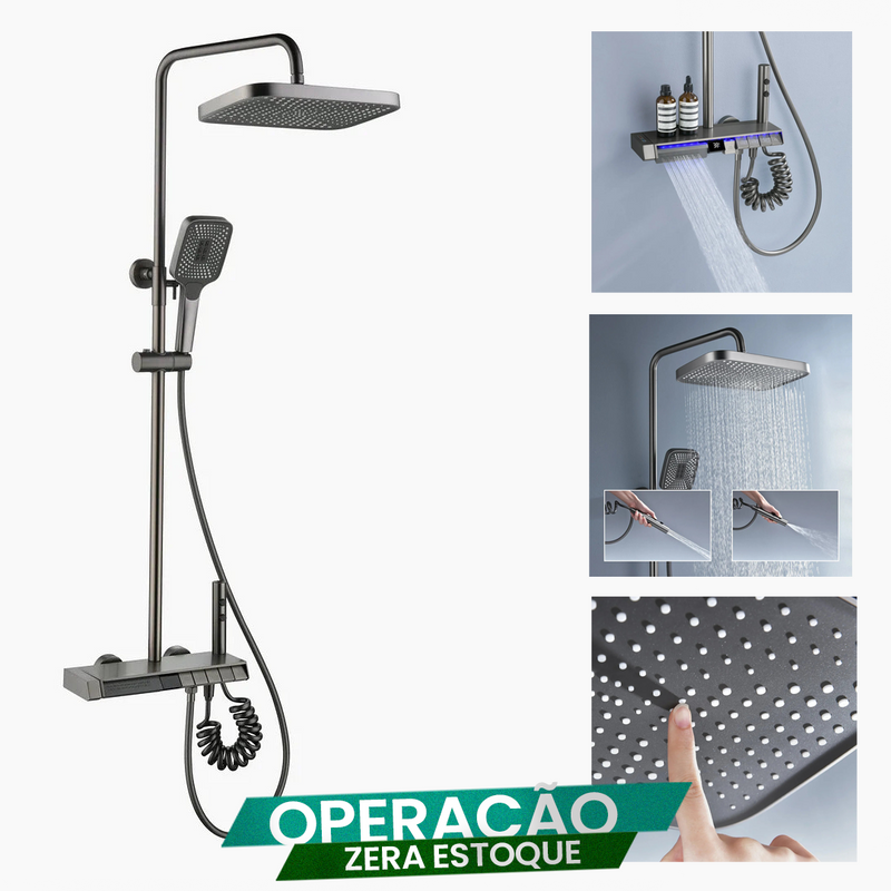 Chuveiro Termostático de Luxo C/ 5 Modos de Água + Aquecedor e Visor