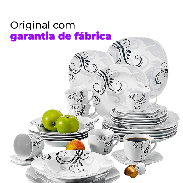 Conjunto Completo de Jantar Deluxe® - 48 Peças em Porcelana de Luxo