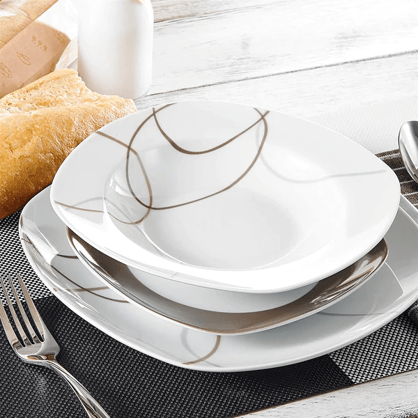 Conjunto Completo de Jantar Deluxe® - 48 Peças em Porcelana de Luxo