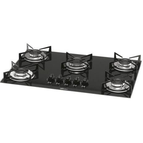 Cooktop à Gás Fischer Vidro Temperado 1642 -6985 5 Bocas Bivolt Preto